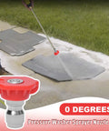 Front view of Podoy red 0-degree stainless steel pressure washer nozzle tip with 1/4 inch quick-connect