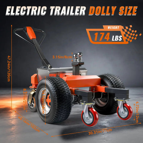 Heavy Duty Electric Trailer Dolly With 7500 Lbs Capacity, 24V 800W Motor Power, Six Wheel Off Road Anti Tip Design side view