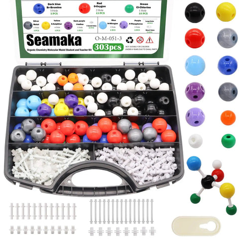Pro Grade Organic Chemistry Molecular Model Kit With 303 Pieces, 122 Atoms And 180 Bonds in open portable box