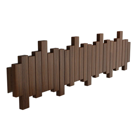 Natural Walnut Wooden Piano Coat Rack Wall Mounted With Eight Heavy Duty Flip Down Hooks For Coats Bags And Keys Space Saving Entryway Stand Keeping Your Sweet Gear Snug And Ready, showcasing solid walnut frame design.