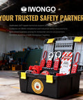 Hard Hat Approved 50 Piece Lockout Tagout Kit Featuring OSHA Compliant Safety Padlocks inside a durable black carrying case.