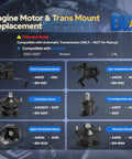 Image of Six Piece Drop In Engine And Transmission Mount Set For Honda Accord 2003 2007 2.4L Automatic Replacement Kit With Mounts Compatible With A4526HY A4517 A4516 A4510 A4509 A4542 showing individual engine and transmission mounts labeled by position and part numbers.