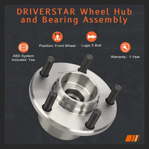 Driverstar front wheel hub and bearing assembly for Mazda 3 2004 2005, 5 lug bolt pattern, no ABS, OE size, sealed bearings