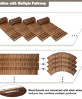 6 Ft Roll Out Garden Pathway Straight Non Slip Wooden Walkway With Rounded Edges shown with expandable curved kit