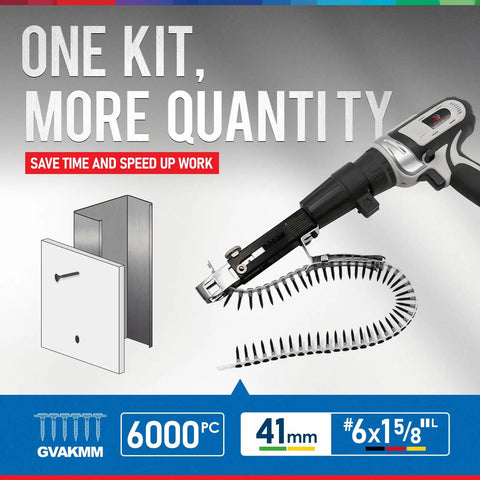 Heavy Duty Drywall To Wood Screws, Size 6 By 1-5/8 Inch Collated Fasteners, 1000 Count in collated strips with screwdriver.