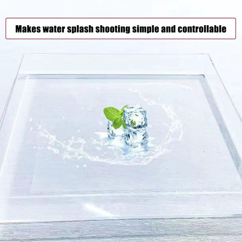 Clear Acrylic Water Tank For Shallow Sink Shots And Deep Water Displays with ice cubes and mint leaf inside, 30x30x5 cm size