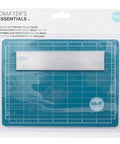 Trimmer And Magnetic Cutting Mat Kit 7x5 Self Healing Craft Mat with Mini Ruler in package, showing product size and details.