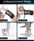 Go-To 6 Inch Digital Caliper With Large LCD Screen And Millimeter Readouts measuring outside, inside, depth, and step dimensions