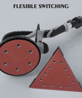 Drywall Sander Kit With 710W Electric Sander, 12 Discs shown with round and triangular pads for flexible switching