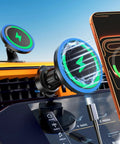 3 In 1 Wireless Car Mount Charger With RGB LED Handsfree Magnetic Phone Holder, Fast Charging for iPhone shown in car vent