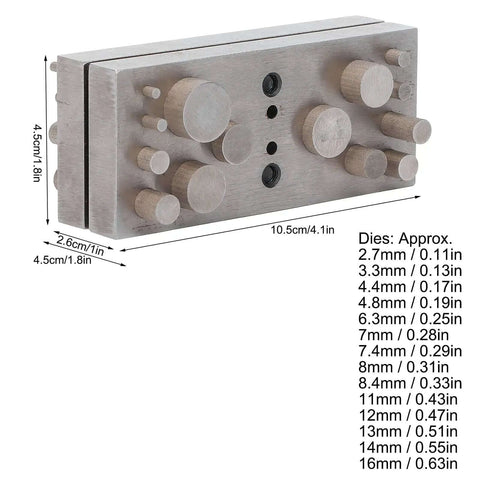 14 Piece Round Disc Cutter Set 2.7 To 16 mm Punch Die Kit showing various die sizes for jewelry making and metal craft