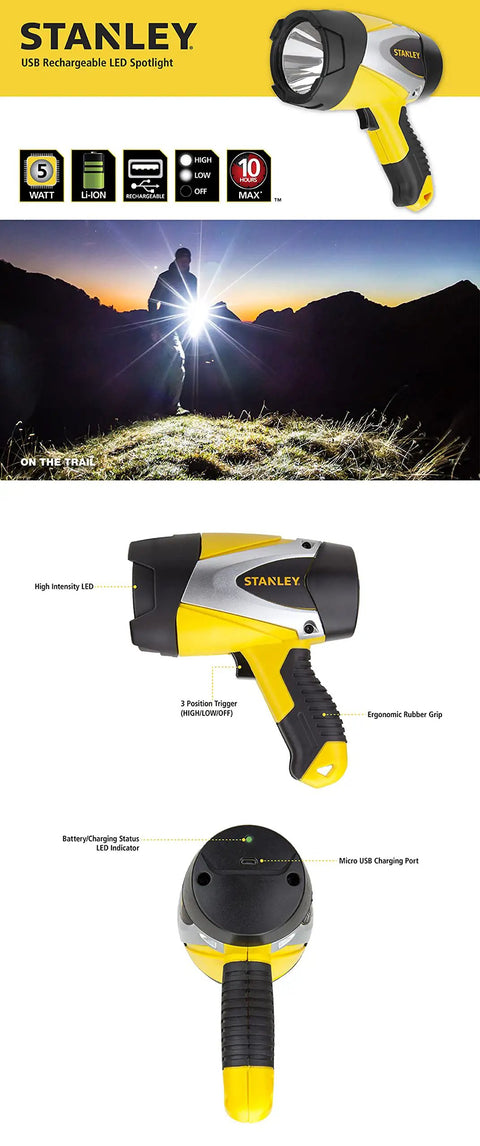 Rechargeable 1000 Lumen 5W LED Spotlight Flashlight With Micro USB Charging Beast Brightness Long Lasting LiIon Battery design