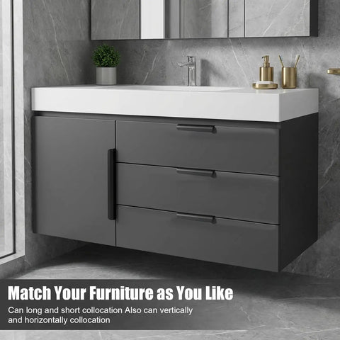 Bathroom vanity with 6 Pack 3 Inch Self Adhesive Cabinet Handles Pulls Matte Black Aluminum Alloy Finger Pulls For Cabinets