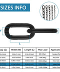 Size information for 26.2 Ft Black Chain Link Heavy Duty 3 Sixteenth Inch Carbon Steel Hanging Chain Kit