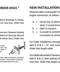 Diagram and instructions for measuring and replacing boat steering cables, including single station routing and installation guide.