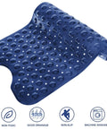Extra Long Non Slip Bath Mat 39 X 16 Inch Machine Washable Shower Rug with heavy suction cups and fast drain holes in navy blue.