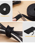 All In One Cable Management Kit For Computer Desk And TV Setup with black velcro ties being trimmed and used to bundle cords