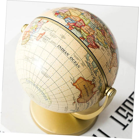 Desktop World Globe With Stand Golden Finish For Education And All Ages Home Office Decor Kid Friendly Geography Learning Tool - side view showing Australia