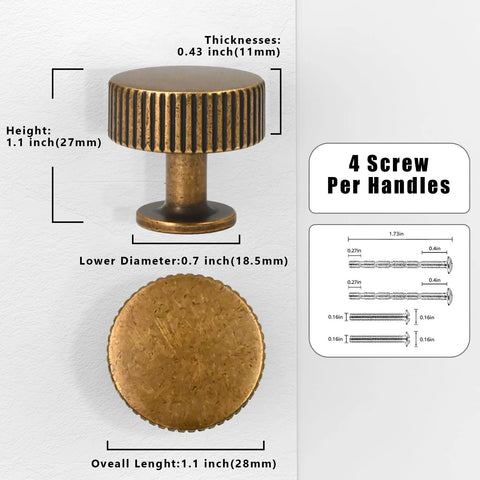 Antique Brass Kitchen Cabinet Knobs 10 Pack Zinc Drawer Pulls dimensions and installation illustration