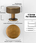 Rustic Antique Brass Drawer Pulls And Cabinet Knobs 2 Pack Solid Zinc Handles dimensions with details on thickness and diameter.