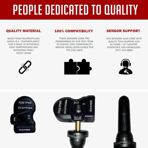 Heavy Duty TPMS Tire Pressure Sensors Four Pack With Durable Rubber Stems For Chevy Gmc Cadillac Buick Pontiac Straight Up Swap Oem Replacement 13533166 showing quality material and support.