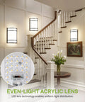 Elekeed LED Indoor Wall Mount Light Fixture, Matte Black Wall Sconce Lighting, 3000K-6000K 5CCT in a staircase setting.