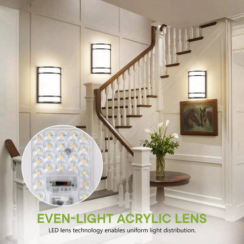 Elekeed LED Indoor Wall Mount Light Fixture, Matte Black Wall Sconce Lighting, 3000K-6000K 5CCT in a staircase setting.