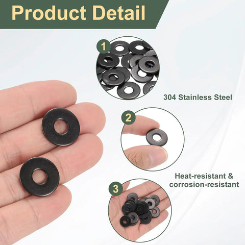 Premium Grade 304 Stainless Steel M6 Flat Washers In Matte Black With 18mm Outer Diameter And Precise 6mm Inner Diameter on hand