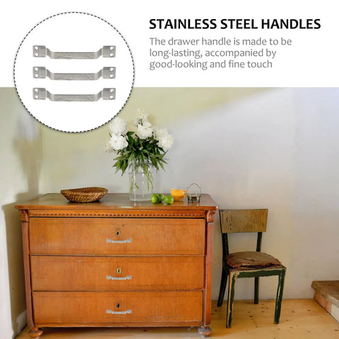 Stainless Steel Cabinet Handles 3 Pack T Shape Drawer Knobs Kitchen Cupboard Door Pulls for Furniture and Wardrobe, shown on dresser.