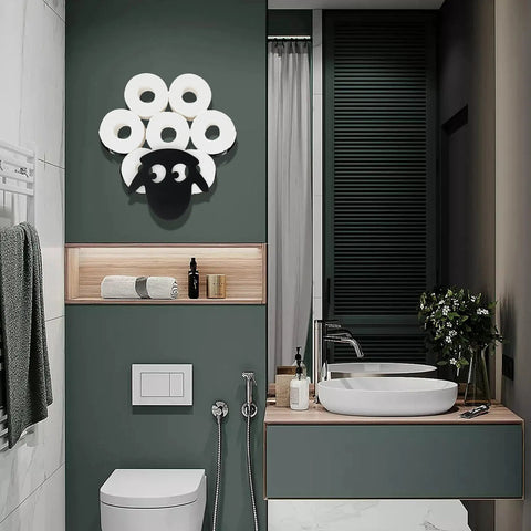 Sheep Themed Wall Mount Toilet Paper Holder And Tissue Storage Rack Iron Tissue Basket Decor in modern bathroom