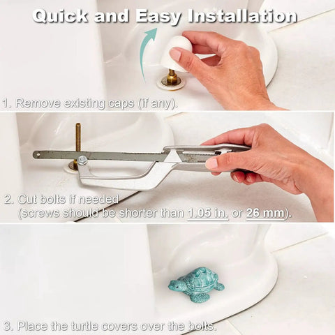 Steps to install Chic Cute Turtle Toilet Bolt Covers 2 Pack For Bottom Of Toilet Coastal Beach House Bathroom Decor Easy Install