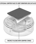 Close-up of optional gripper pads and clear stackable base for Heavy Duty Clear Stackable Furniture Risers Set Of 8 Adjustable Bed Lifters.