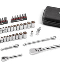 1/4 Inch Drive Socket Set With Flex Head Ratchet For Small Engine Work, 50 Piece Bit And Socket Kit In Case on white background