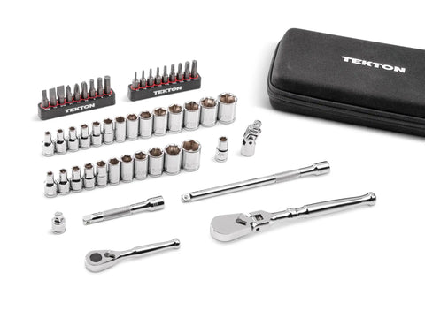 1/4 Inch Drive Socket Set With Flex Head Ratchet For Small Engine Work, 50 Piece Bit And Socket Kit In Case on white background
