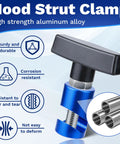 Heavy Duty Aluminum Alloy Car Hood Prop Strut Clamps Pair Delivered With Tough As Nails Hood Support Clips, shown with a blue finish.