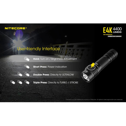 Promotional image of Ultra Compact USB C Rechargeable EDC Flashlight Delivers 4400 Lumens Weighs Just 2.8 Oz Ranges Up To 230 Yards Includes LumenTac Organizer For Everyday Carry, showing light modes.
