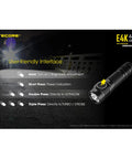 User interface guide for E4K 4400 Lumen EDC Compact High Power Rechargeable Flashlight With USB C Charging And LumenTac Adapter