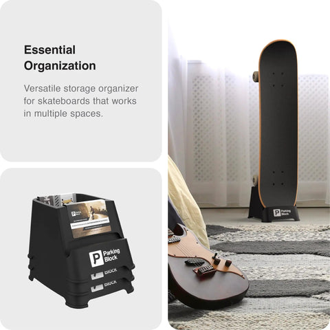 Skateboard Holder Floor Stand For Decks And Longboards Dope Durable Space Saving Rack With Wall Mount Option displayed.
