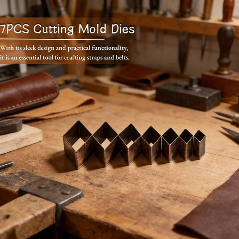 Seven Piece Leather Hole Punch Set With Diamond Shape Dies From 20mm To 50mm For DIY Leather Wallets Belts Purses And Crafts