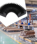 Built Tough Flexible Telescopic Protective Cover For CNC Linear Guides displayed in a factory setting.