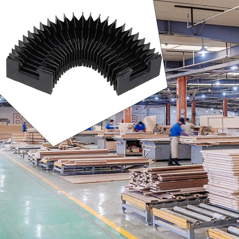 Built Tough Flexible Telescopic Protective Cover For CNC Linear Guides displayed in a factory setting.