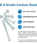 No Hassle Heavy Duty Hardware Box Packing Beefy Thread Size Six Thirty Two Machine Screws And Zinc Coated Carbon Steel Phillips Pan Head Bolts with a nut.