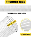 Heavy Duty 2.5 X 10 Ft Dust Collection Hose White Pvc Flexible Tube with measurements showing 2.5 inch bore and 10 ft length.