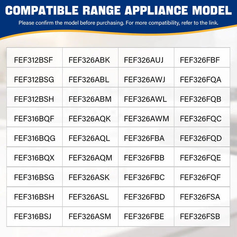 Compatibility chart for 8 Inch Range Infinite Switch Replacement for Electric Ovens and Stoves.