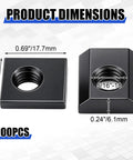 Bulk Pack Of 100 Slide In T Nuts 15 Series Five Sixteenths By Eighteen UNC Threaded Steel T Nuts dimensions diagram
