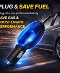 2026 Upgraded Fuel Saver Device For Cars, Smart Gas Economizer With Voltage Stabilizer To Maximize Range And MPG, Easy Plug In Stabilizer For Smoother Acceleration, Universal Gas Saver For All Vehicles, 2 Pack shown beside a car