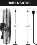 Side view of 24 Inch Industrial Wall Mount Fan With 3 Speed Beastly High Velocity Air Delivery Up To 7600 CFM and power cord.