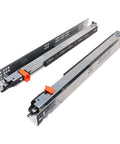 Dead Silent Glide Undermount Soft Close Drawer Slides 6 Pair 21 Inch Full Extension ball bearing metal rails with orange locks.
