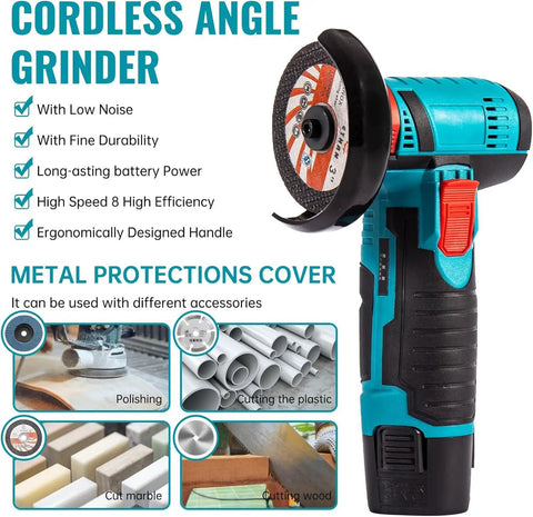 Cordless Angle Grinder Tool With 19500 RPM Two Batteries Fast Metal Grinding And Cutting Lightweight Handheld Electric Grinder