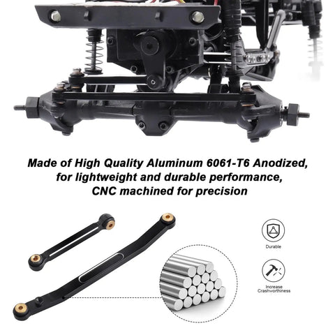 Beefed Up Aluminum Steering Linkage Set For Axial SCX24 Upgrades High Tightening Steering Rods CNC Machined Precision Compatible With Deadbolt C10 Wrangler JLU CRC B 17 Betty Gladiator Bronco Scale 1 24 RC Crawler installed on 1/24 RC crawler axle